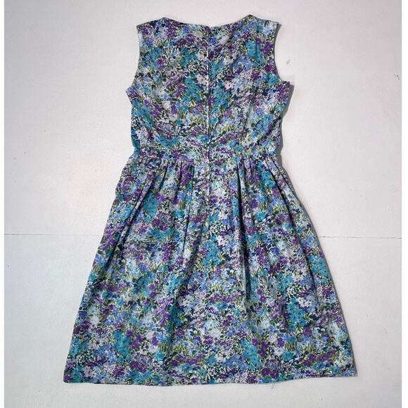 Vintage 60's Blue Floral Sleeveless Cotton Dress Sz L 32" w Retro Plus Talon - Picture 2 of 8